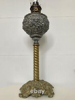 Victorian Gilt Spelter & Brass Banquet Oil Lamp, 19th c. Plume & Atwood 23