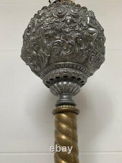 Victorian Gilt Spelter & Brass Banquet Oil Lamp, 19th c. Plume & Atwood 23