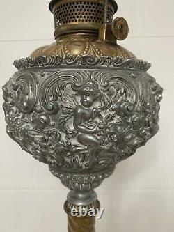 Victorian Gilt Spelter & Brass Banquet Oil Lamp, 19th c. Plume & Atwood 23