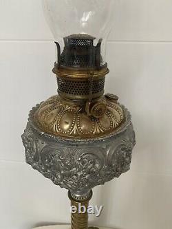 Victorian Gilt Spelter & Brass Banquet Oil Lamp, 19th c. Plume & Atwood 23