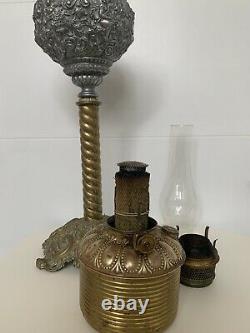 Victorian Gilt Spelter & Brass Banquet Oil Lamp, 19th c. Plume & Atwood 23