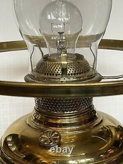 Victorian Green Ribbed Shade Kerosene Oil Lamp Banquet Polished Brass GWTW Elect