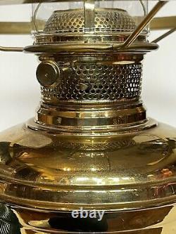 Victorian Green Ribbed Shade Kerosene Oil Lamp Banquet Polished Brass GWTW Elect