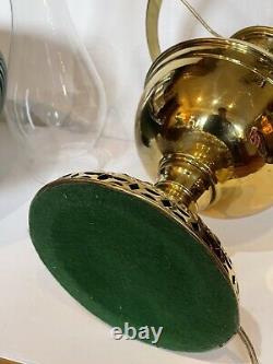 Victorian Green Ribbed Shade Kerosene Oil Lamp Banquet Polished Brass GWTW Elect