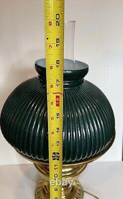Victorian Green Ribbed Shade Kerosene Oil Lamp Banquet Polished Brass GWTW Elect