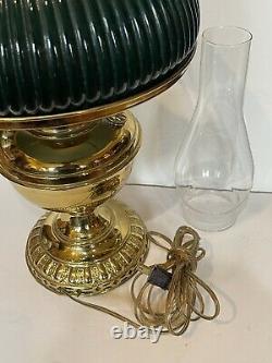 Victorian Green Ribbed Shade Kerosene Oil Lamp Banquet Polished Brass GWTW Elect