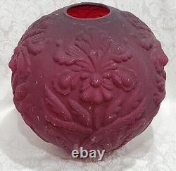 Victorian Gwtw Oil Lamp Consolid Iris Ruby Red Globe & Wrought Iron Ornate Base