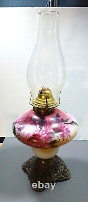 Victorian Hand Painted Floral Parlor Table Oil Lamp with Globe & Rayo Queen Ann #2