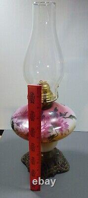 Victorian Hand Painted Floral Parlor Table Oil Lamp with Globe & Rayo Queen Ann #2
