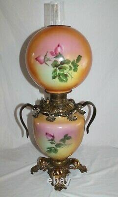 Victorian Hand Painted Gone with the Wind Oil Lamp With ROSES (GWTW Banquet Lamp)