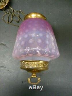 Victorian Hanging Hall Entry Oil Lamp Cranberry