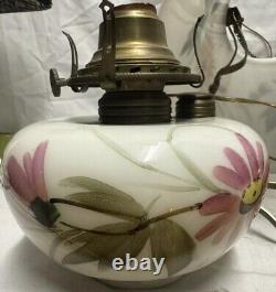 Victorian Hanging Oil Parlor Library Ceiling Lamp Hard Wired Floral Milk Glass