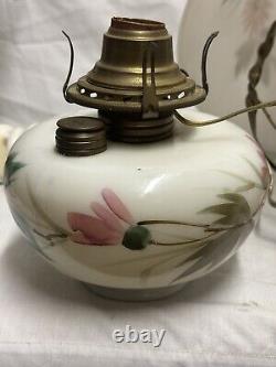 Victorian Hanging Oil Parlor Library Ceiling Lamp Hard Wired Floral Milk Glass