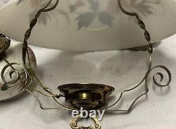 Victorian Hanging Oil Parlor Library Ceiling Lamp Hard Wired Floral Milk Glass