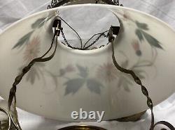 Victorian Hanging Oil Parlor Library Ceiling Lamp Hard Wired Floral Milk Glass