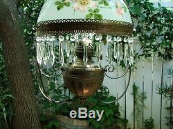 Victorian Hanging PARLOR LAMP With Prisims (GWTW, Hurricane, Library, Oil Lamp)