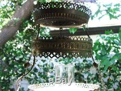 Victorian Hanging PARLOR LAMP With Prisims (GWTW, Hurricane, Library, Oil Lamp)
