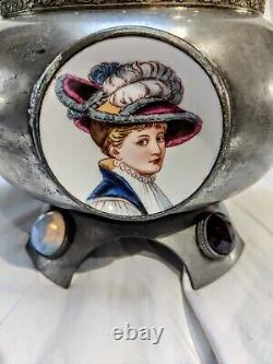 Victorian Jeweled antique porcelain inserts parlor oil lamp base