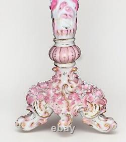 Victorian Junior Banquet Lamp Oil or Kerosene Applied Pink Flowers Gilt Antique