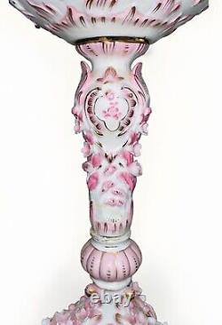 Victorian Junior Banquet Lamp Oil or Kerosene Applied Pink Flowers Gilt Antique