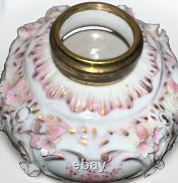 Victorian Junior Banquet Lamp Oil or Kerosene Applied Pink Flowers Gilt Antique