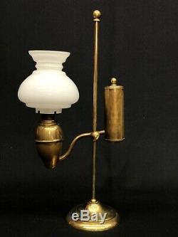 Victorian Miniature Brass Student Kerosene Oil Lamp with Correct Shade NR EXC