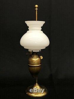 Victorian Miniature Brass Student Kerosene Oil Lamp with Correct Shade NR EXC