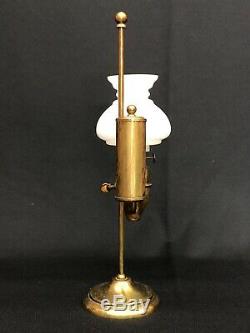 Victorian Miniature Brass Student Kerosene Oil Lamp with Correct Shade NR EXC