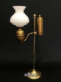 Victorian Miniature Brass Student Kerosene Oil Lamp with Correct Shade NR EXC