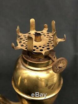 Victorian Miniature Brass Student Kerosene Oil Lamp with Correct Shade NR EXC