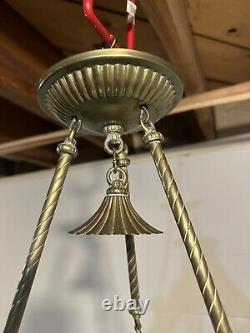 Victorian Oil Hanging Lamp with Milk Glass Shade Jeweled