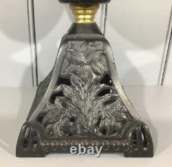 Victorian Oil Lamp Green Glass Font Pyramid Shaped Lamp Base