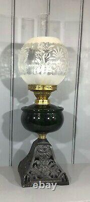 Victorian Oil Lamp Green Glass Font Pyramid Shaped Lamp Base