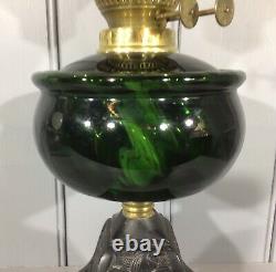 Victorian Oil Lamp Green Glass Font Pyramid Shaped Lamp Base