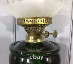 Victorian Oil Lamp Green Glass Font Pyramid Shaped Lamp Base