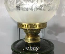 Victorian Oil Lamp Green Glass Font Pyramid Shaped Lamp Base