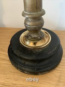 Victorian Oil Lamp Green Glass On Brass Column And Wooden Base