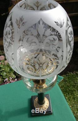 Victorian Oil Lamp Marble Base Cut Glass Font Duplex Burner 22.5 Tall