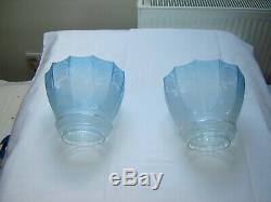 Victorian Oil Lamp Shades Matching Blue Pair Perfect Condition