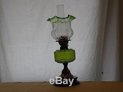 Victorian Oil Lamp, Young's Duplex Burner, Art Glass Shade, Brass