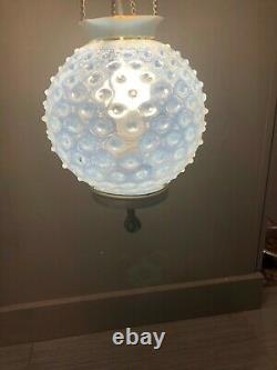 Victorian Opalescent Hobnail Electrified Oil Lamp Hanging Pulley System ReWired