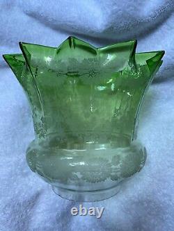 Victorian Original Green Glass Etched Duplex Oil Lamp Shade