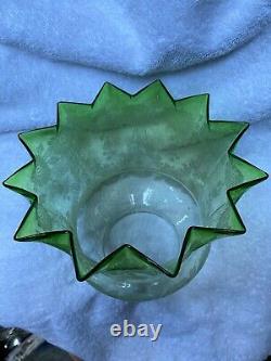 Victorian Original Green Glass Etched Duplex Oil Lamp Shade