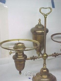 Victorian P&A Student Oil Lamp, Double Burner, Org. Satin Brass Finish