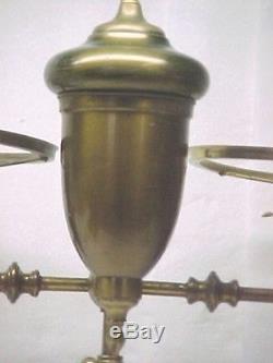 Victorian P&A Student Oil Lamp, Double Burner, Org. Satin Brass Finish