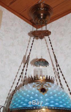 Victorian Parker Hanging Library Kerosene Oil Lamp VERY RARE SHADE
