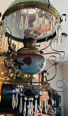 Victorian Parlor Oil Lamp Bradley Hubbard Oil Lamp with Prisms