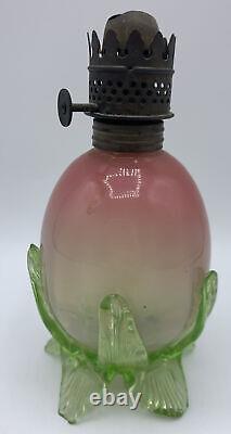 Victorian Pink Opalescent Uranium Vaseline Glass Miniature Oil Lamp DAMAGED