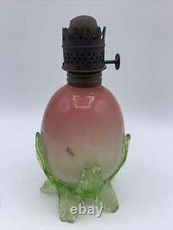 Victorian Pink Opalescent Uranium Vaseline Glass Miniature Oil Lamp DAMAGED