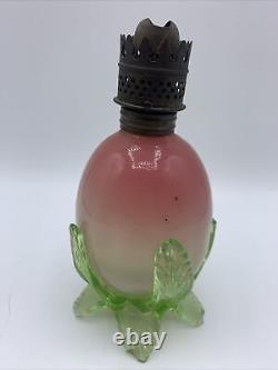 Victorian Pink Opalescent Uranium Vaseline Glass Miniature Oil Lamp DAMAGED